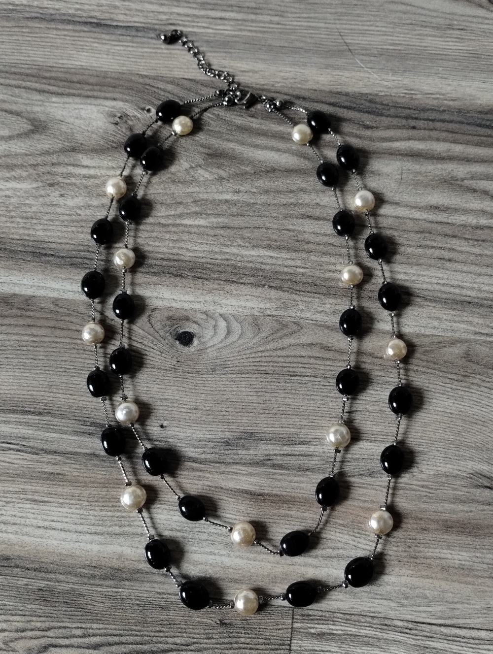 Premier Designs Black and Faux Pearl Beaded Necklace